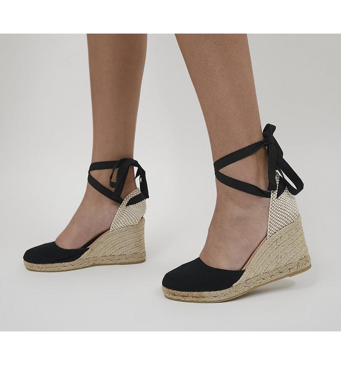Gaimo for OFFICE Ankle Tie Espadrille Wedges BLACK CANVAS