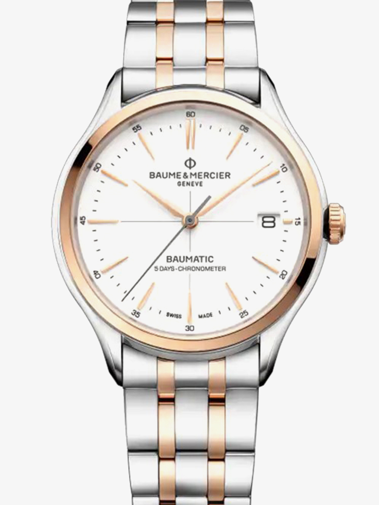 Baume &amp; Mercier Mens Clifton Pink Gold and White Dial 10458