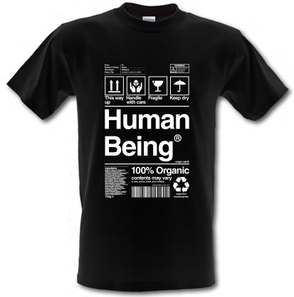 Human Being Care Instructions male t-shirt.
