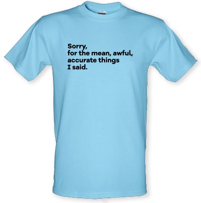 Sorry For the Mean Awful Accurate Things I Said male t-shirt.