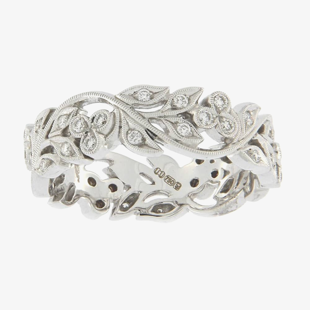 Ungar & Ungar Spring Blossom 18ct White Gold & Diamond 0.37ct Floral Band Ring 8WR813DD