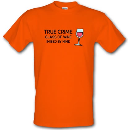 True Crime Glass of wine in bed by nine male t-shirt.