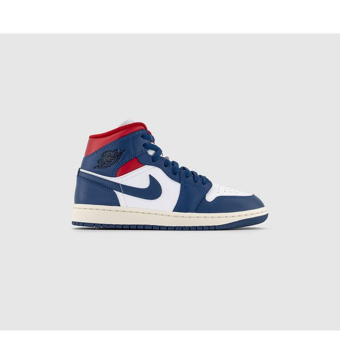 Jordan Air 1 Mid Trainers White French Blue Gym Red