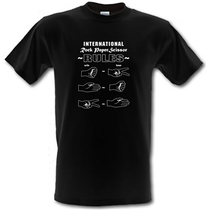Rock Paper Scissor international rules male t-shirt.